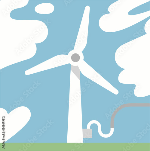 Simple Vector Illustration of White Wind Turbine Highlighting Importance of Renewable Wind Energy