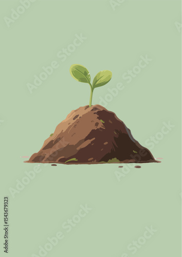 Semi-Realistic Vector Illustration of Tiny Sprout Growing from Earth Mound Representing Organic Waste Sorting and Environmental Care