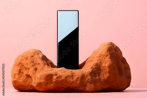 Minimal Pink and Blue Cosmetic Bottle on Stone Pedestal