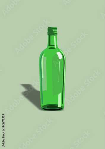 Realistic Vector Illustration of Recycled Green Glass Bottle for Environmental Awareness