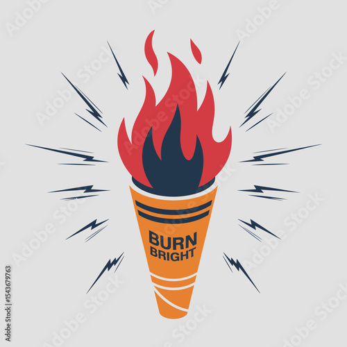 Bright Burning Torch Graphic Design Element Illustration Bold Red Flame Orange Holder Motivational Energy Power Success Inspiration Vector Art Abstract Modern Minimalist Style Clean Design High       