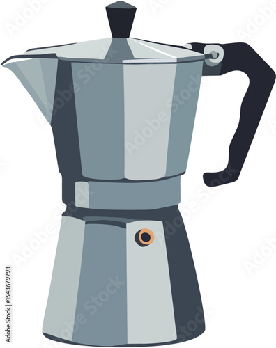 Minimalist Vector Illustration of Metallic Coffee Pot for Camping