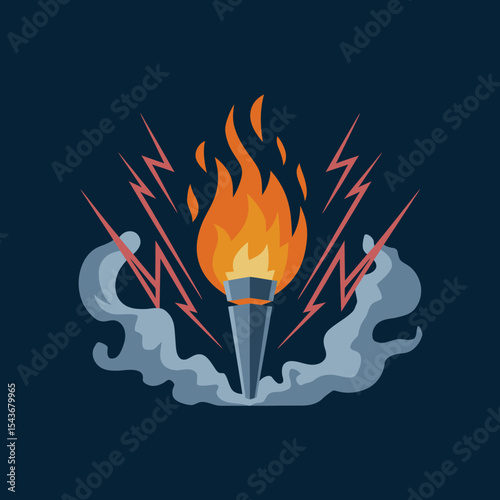 Fiery Torch Dramatic Lightning Electric Power Energy Symbol Graphic Design Illustration Abstract Background Digital Art Powerful Burning Flame Light Bold Design Template Image fire icon heat logo     