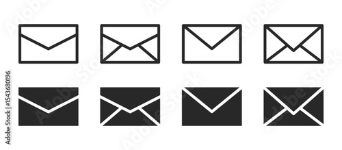 Envelope or email icon set. Simple mail line art and silhouette. Vector illustration and PNG transparent