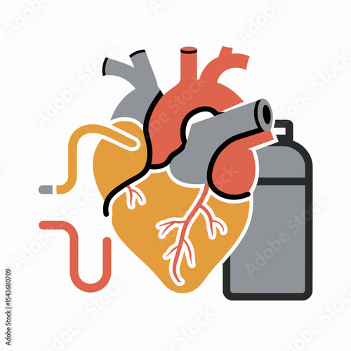 Human Heart Anatomy Illustration Medical Oxygen Tank Graphic Design Healthcare Cardiology Vector Art Detailed Internal Organ Structure Health Medicine Biology Science Education Diagram Flat Style     