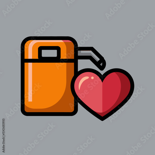 Fueling Love Heart Shaped Tank Orange Gas Can Illustration Graphic Design Element Digital Art Vector Image Perfect for Valentine's Day Romantic Designs Branding Projects and Social Media Posts icon   