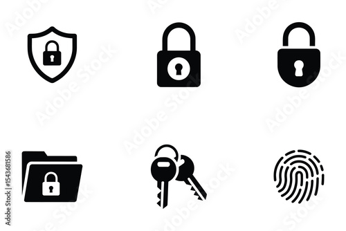 Security icon set locks keys fingerprint folder