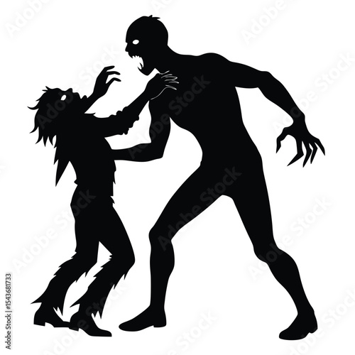 silhouette of a zombie horde chasing a running figure