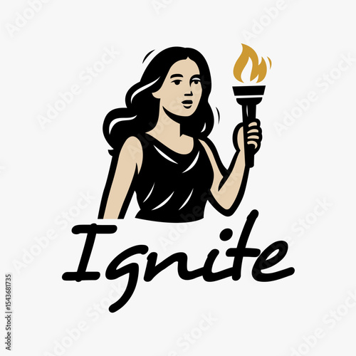 Vector of a girl holding a torch with flame. Represents empowerment, light, or spiritual guidance