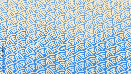 Repeating pattern of stylized white waves on a blue background creating a textured visual effect