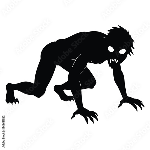 silhouette of bigfoot and child holding hands under moonlight