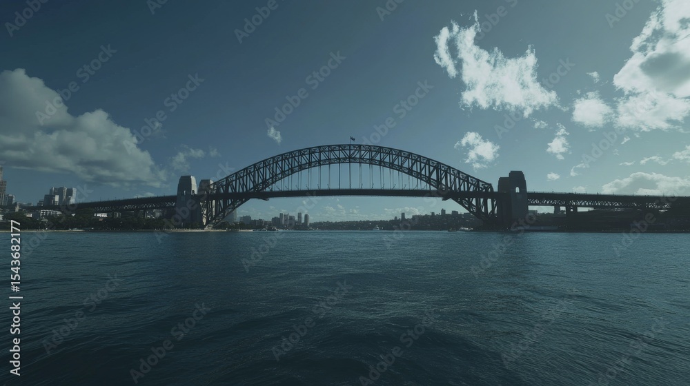 Naklejka premium Sydney Harbour Bridge shines at night in this stunning picture taken on January 12, 2025. The bridge is lit up, making a beautiful view against the dark sky. 