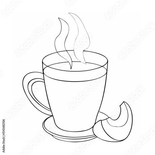 Line art steaming mug hot drink peach slice outline
