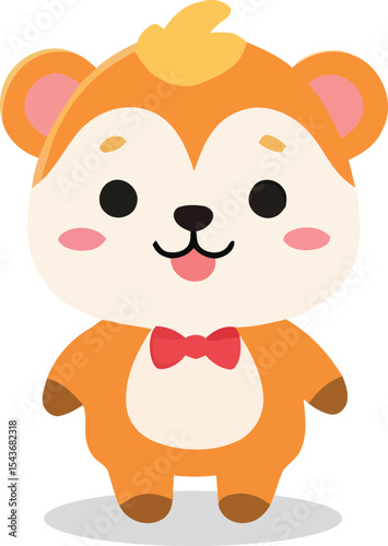 Cartoon Bear Character with Red Bow Tie and Playful Tongue.
