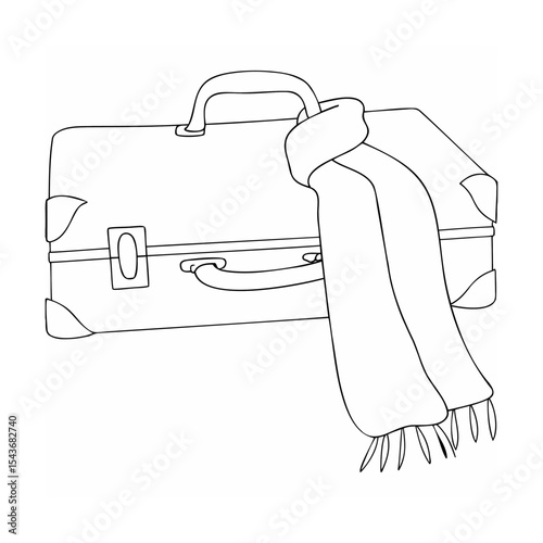 Vintage Suitcase Line Art Drawing Black and White Travel Scarf