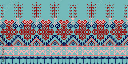 Pixel art ethnic, Pattern fabric pixel, design for background, clothing, decorative, drapery, cloth embroidery, geometric pixel art, handcraft, wallpaper, carpet, bag, card, cushions, Print, ethnic