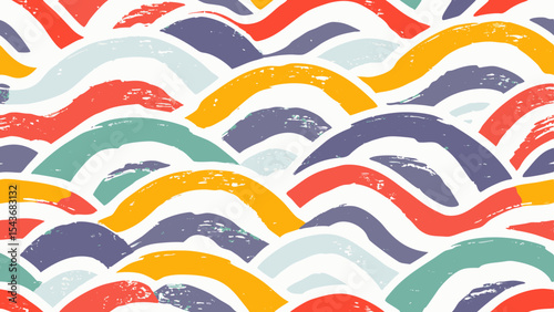Colorful wavy pattern with brush stroke texture and overlapping shapes on a white background design art
