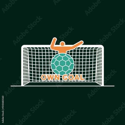 Soccer Own Goal Graphic Design Illustration Teal Green Orange White Minimalist Sport Vector Art Background Image for Team Game Competition Match Penalty Own Goal net ball icon flat style retro sports 