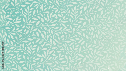Aesthetic background with light green and white leaf pattern creating a seamless botanical design effect on surface