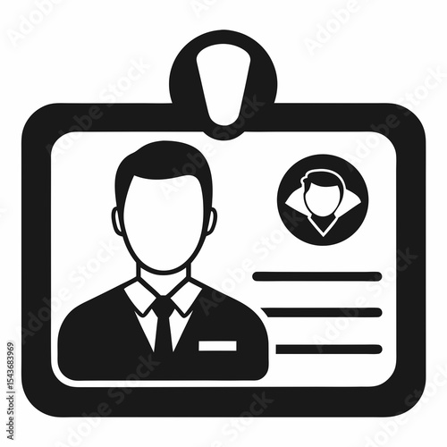 Simple black and white identification card icon isolated on white background
