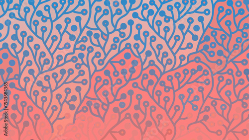 Pattern of blue branching structures with circular endpoints over a gradient background is displayed