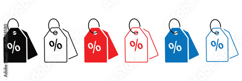 Discount and Price Tag Icon Set – Flat and Line Style Promotion Labels with Editable Stroke