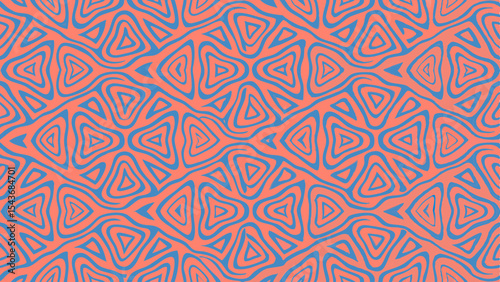 Abstract seamless pattern with stylized triangles and wavy lines in blue and coral color scheme design is cool