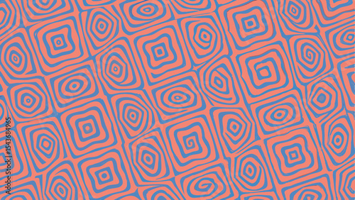 Abstract background featuring a pattern of warped blue squares and circles on a peach backdrop design