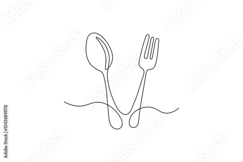 Fork knife and spoon art in one continuous line vector icon
