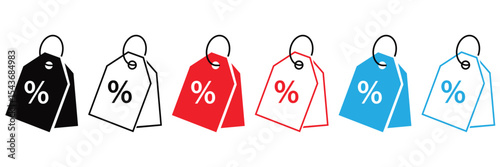 Discount and Price Tag Icon Set – Flat and Line Style Promotion Labels with Editable Stroke

