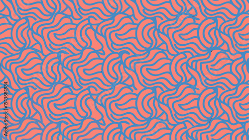 Abstract seamless pattern featuring blue wavy lines on a salmon background creating a dynamic visual texture