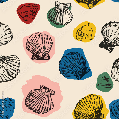 Seamless pattern of seashells with Mediterranean Italian style