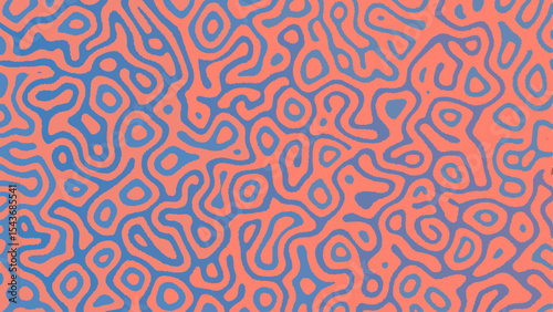 Abstract coral and blue pattern with winding lines and rounded shapes creating a dynamic visual texture