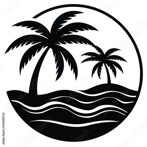 palm trees on tropical beach silhouette