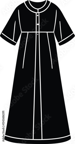 Elegant minimalist black dress with buttoned front and short sleeves design