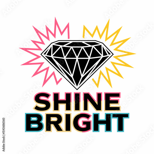 Shine Bright Diamond Graphic Design Element Colorful Rays Vibrant Black Diamond Illustration Positive Motivational Inspirational Success Luxury Premium Quality Sparkle Glimmering Radiant Energy       