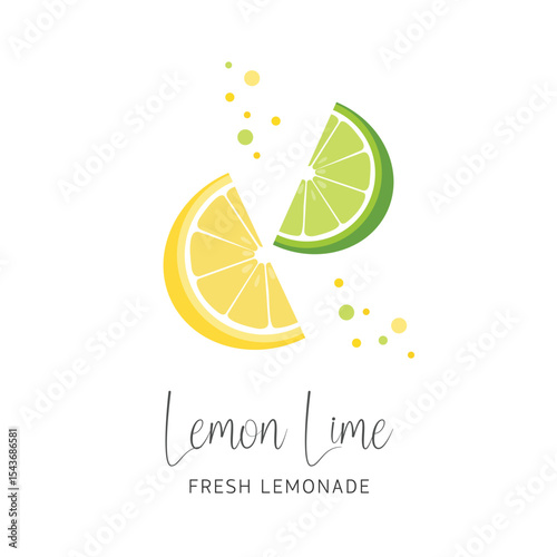 Fresh lemon lime fruits, fresh lemonade on white background