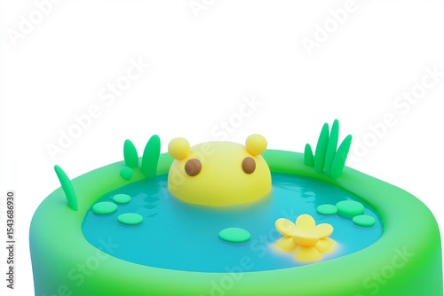 3D cartoon brine pool death zone icon in toxic yellow and ooze green, ultra high definition isometric view on white background