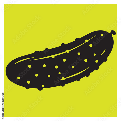 Black and yellow illustration of a fresh pickle isolated on a lime green background