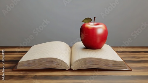 shiny red apple sitting on top of a pile of books