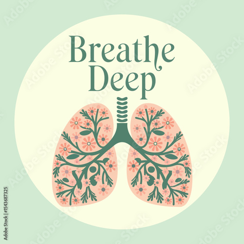 Floral Lungs Breathe Deep Peaceful Mindful Wellness Art Print Botanical Illustration Health Care Respiratory System Relaxation Tranquil Serene Nature Inspired Design Pastel Colors Soft Hues Elegant   