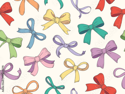 Colorful Bows Seamless Pattern Vector Illustration