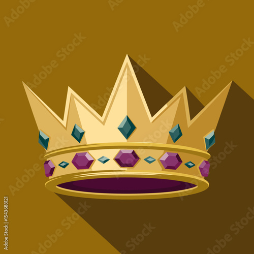 Royal Gold Crown Majestic Jewels Elegant Design Luxury Symbol King Queen Regal Power Authority Wealth Success Achievement Vintage Style Graphic Design Illustration Golden Purple Gemstones Flat Design 