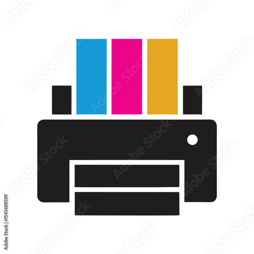 C M Y K Color Printer Icon Black Silhouette with Cyan Magenta Yellow and Key Colors on White Background