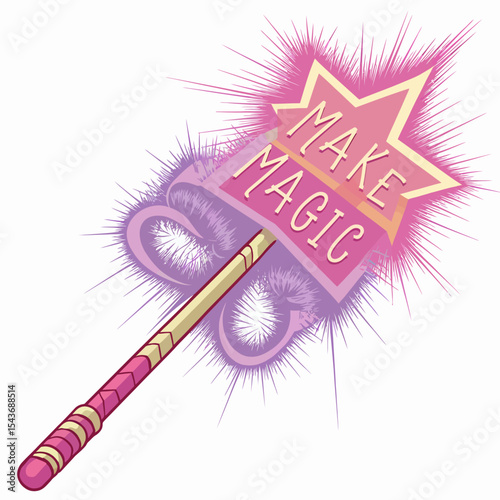 Magical Pink Wand Starburst Design Make Magic Pastel Colors Whimsical Fantasy Illustration Cute Adorable Graphic Resource Digital Art Print Pretty Enchanted Sparkling Element Design Creative Unique   