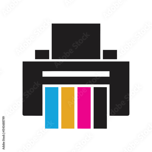 C M Y K Color Printer Icon Design Black Cyan Magenta Yellow Key Graphic Isolated on White Background