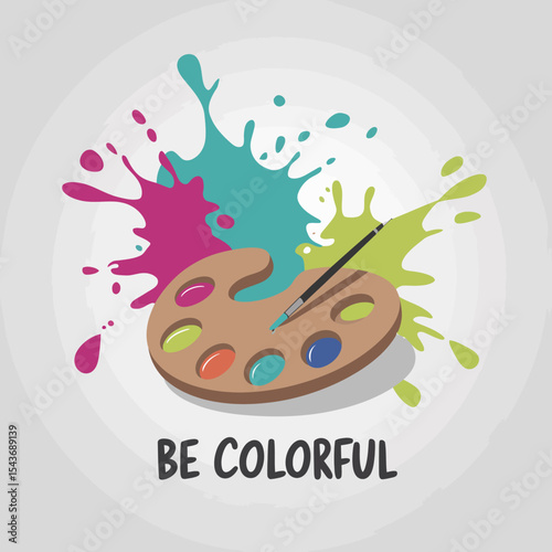 Vibrant Color Palette with Paintbrush Artistic Splatter Design Background Illustration for Creative Projects Modern Colorful Art Supplies Image Digital Painting Resource for Designers fun style happy 