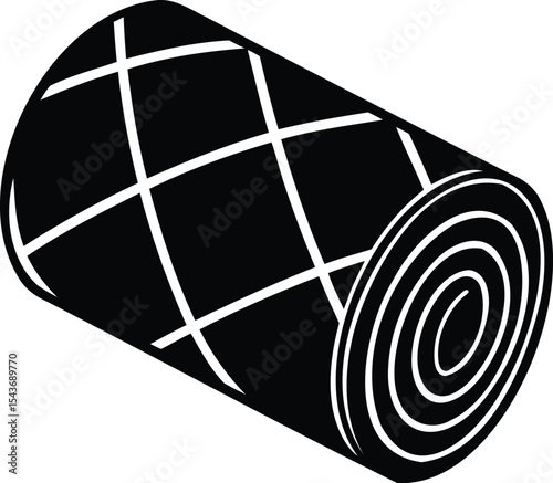 A rolled up yoga mat in black and white isometric view