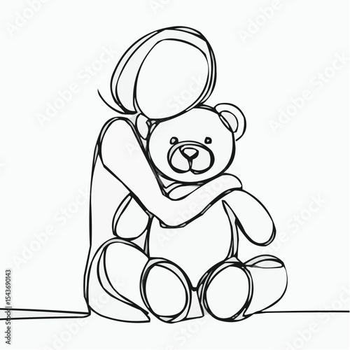 Woman hugging teddy bear illustration on white background  