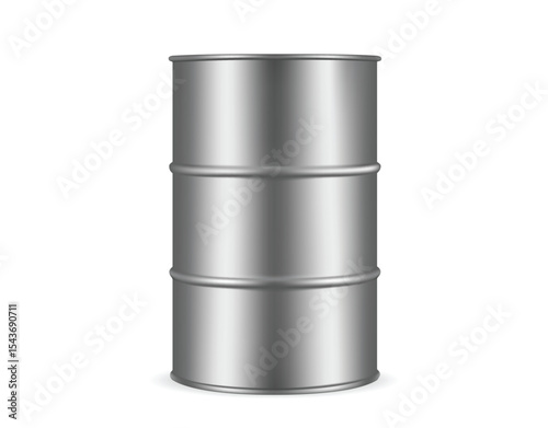 3d realistic gray metallic barrel mockup template. Vector illustration